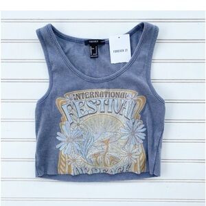 Forever 21 Gray Tan Graphic Crop Tank Top